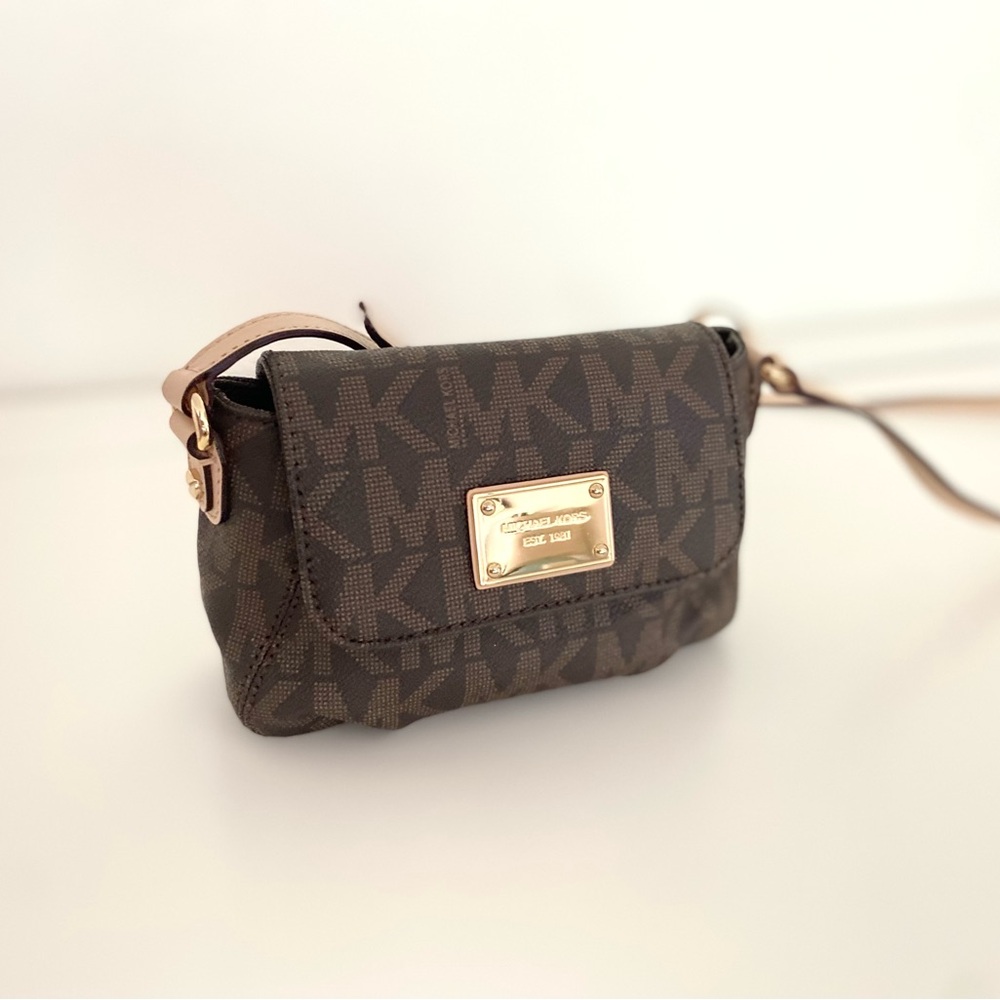 Michael Kors Monogram Crossbody Bag in Brown and Gold